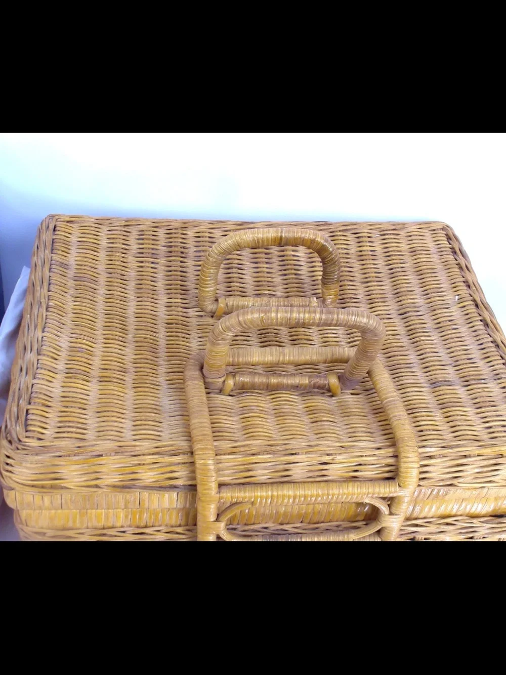 Vintage Wicker Picnic Basket Set with Dish Set - RARE Antique 18 PIECES